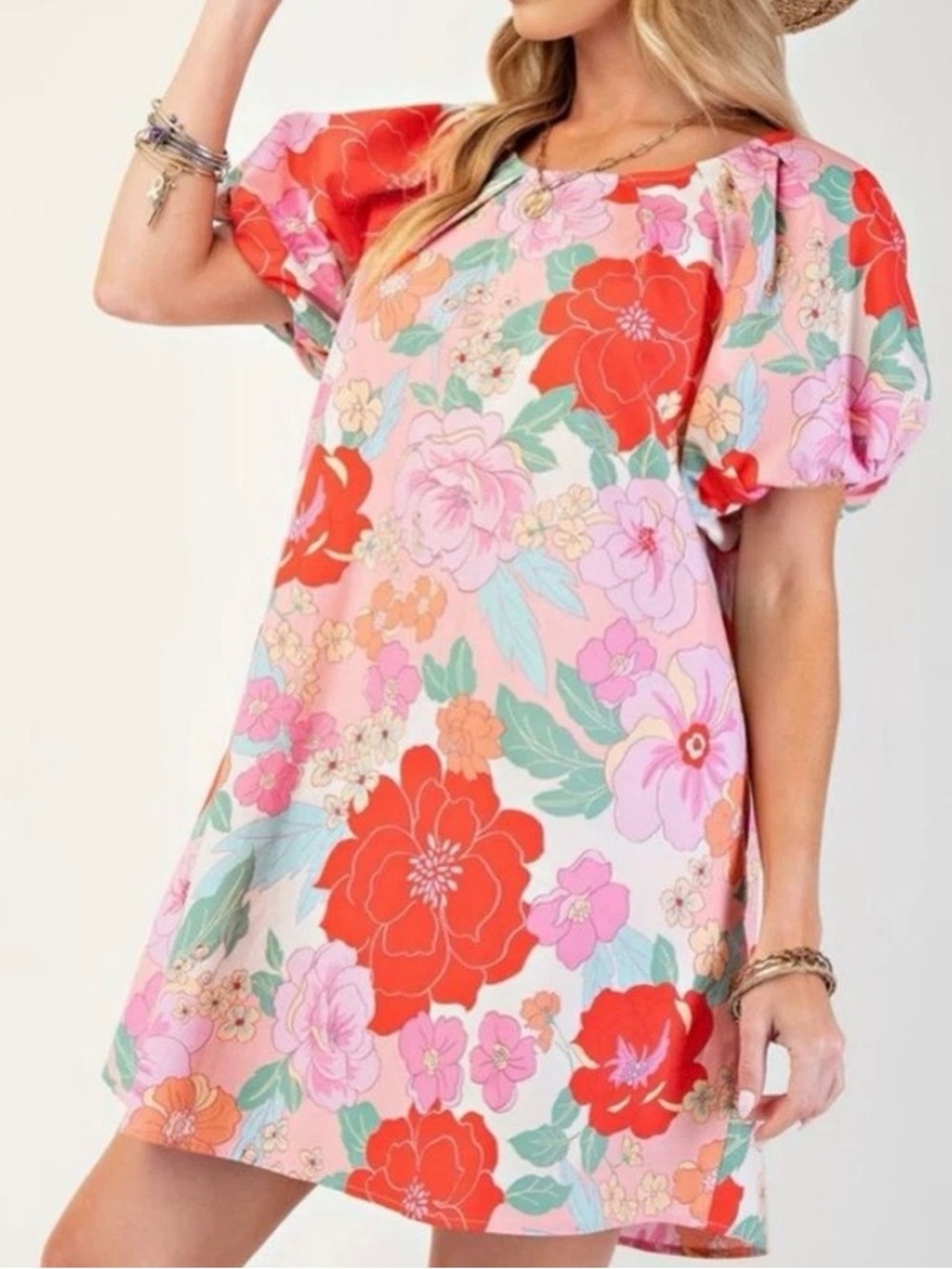 Easel Colorful Tropical Floral Summer Dress. #V00